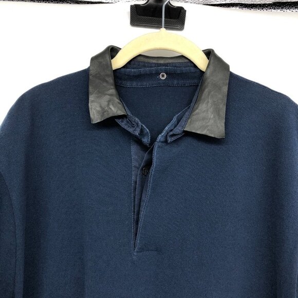 Gucci Men's Leather Collar Midnight Navy Short Sleeve Polo T- Shirt size L - Picture 3 of 16